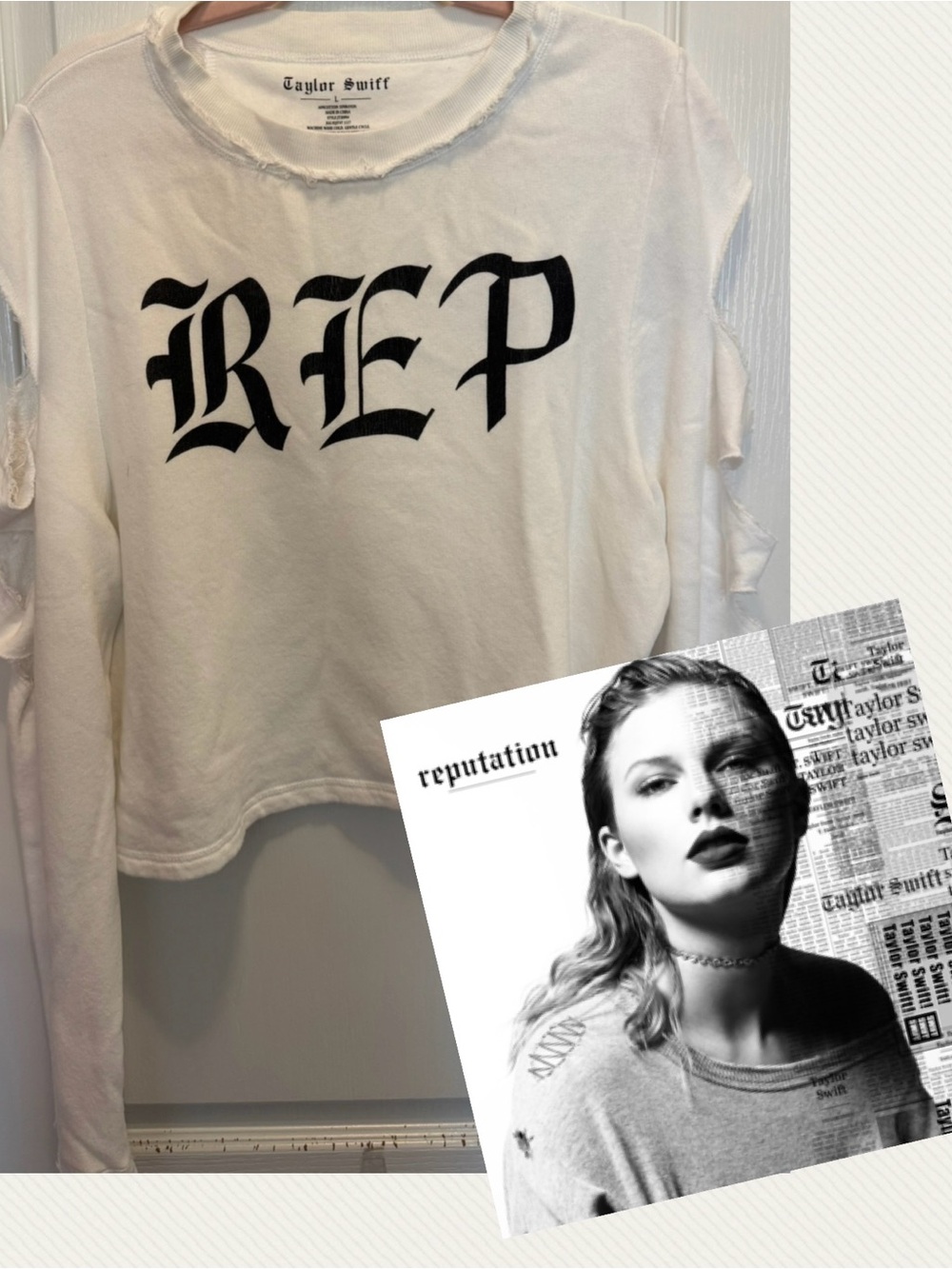 Taylor Swift Reputation REP Distressed Cutout Sweatshirt Size L Official Merch